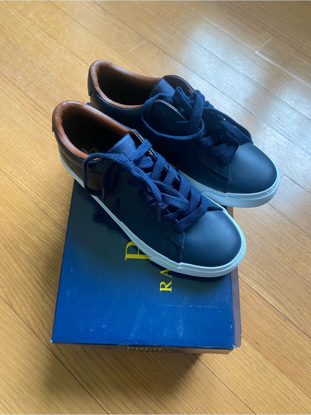 NWT Polo Ralph Lauren Sayer Lea Navy Sneakers Kids Size 2.5 Classic Shoes